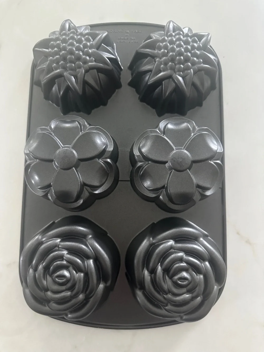 Nordic Ware Floral 6-Cup Muffin Pan with Sunflower, Blossom, Rose Molds - Picture 3 of 6